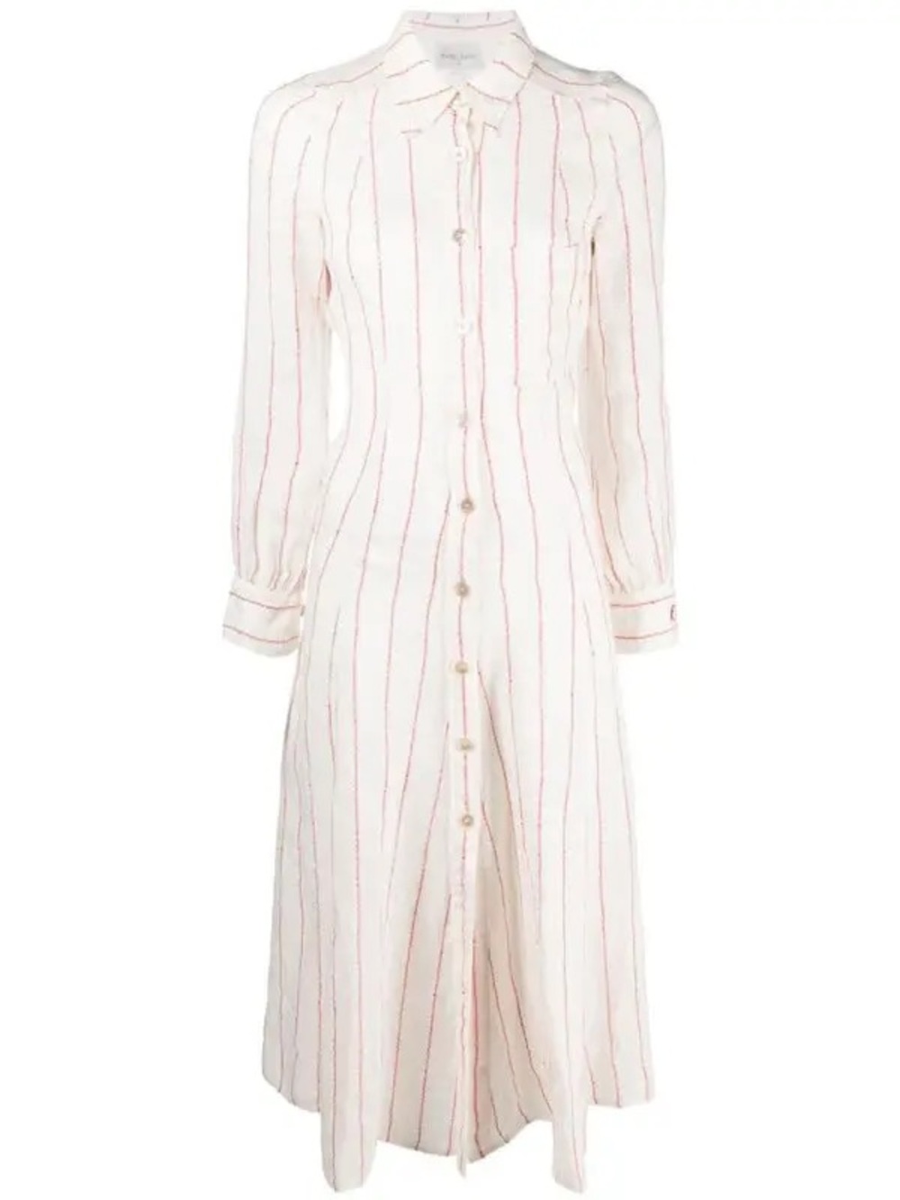 Forte Forte Shirt Dress Cotton Linen Breezy Long Sleeve White With Red Stripe S